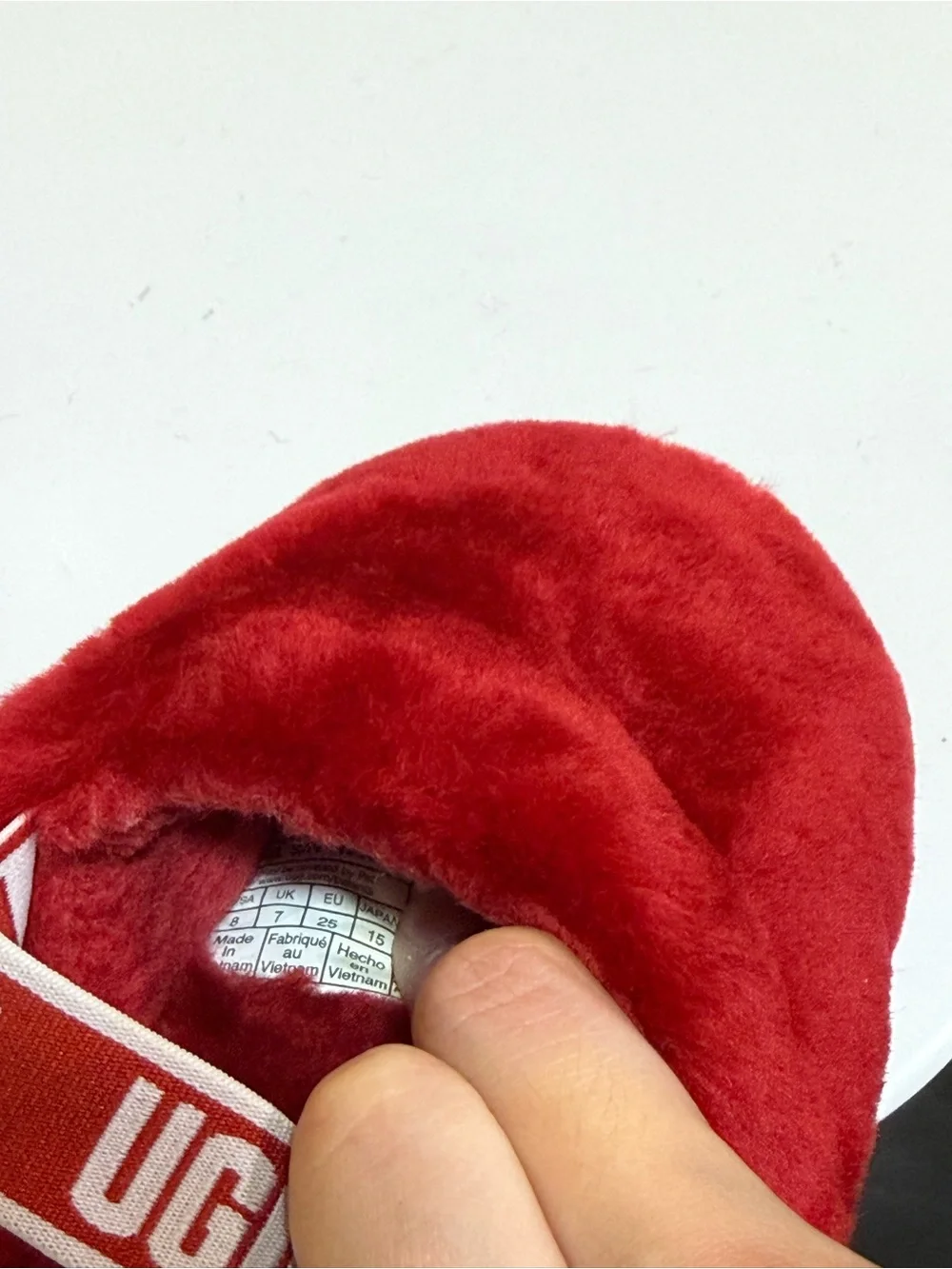 UGG Kids Red Fuzzy Slide Slippers